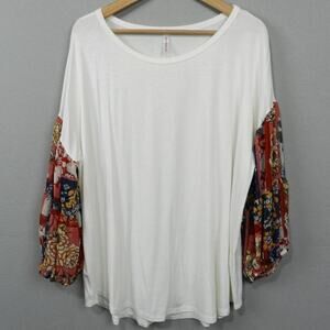 Watermelon Women's 2XL Knit Top Floral Sleeve Pullover Ivory Cream‎ Multicolor